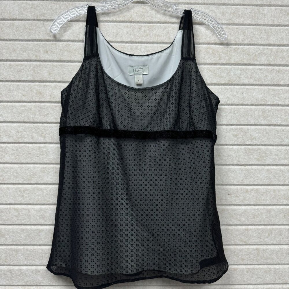 LOFT Sheer Tank Top Black Sleeveless Scoop Neck Size 6